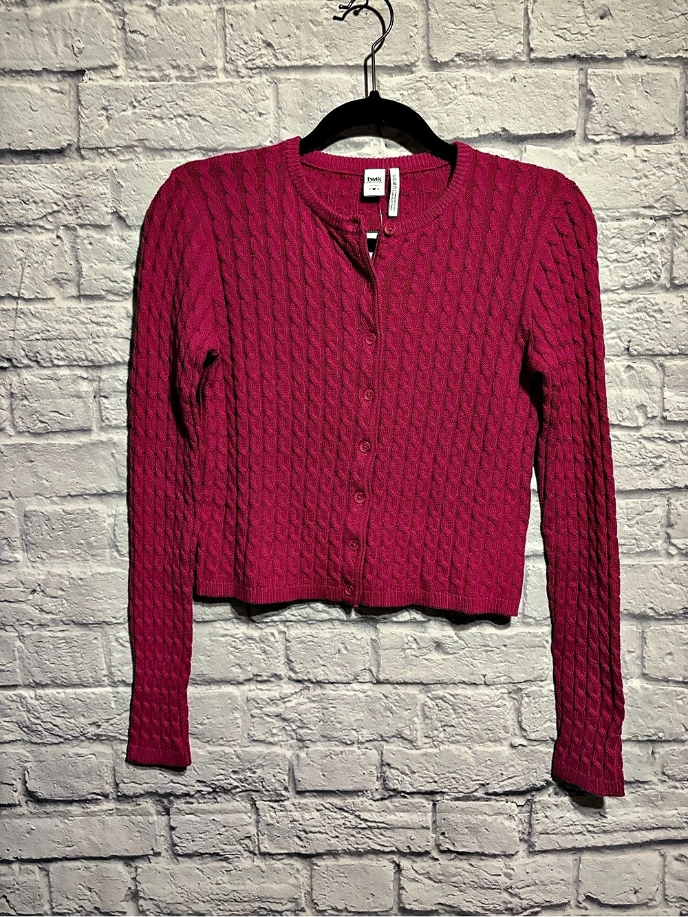 New twik Cable Knit Cropped Cardigan in Pink Size Small NWT